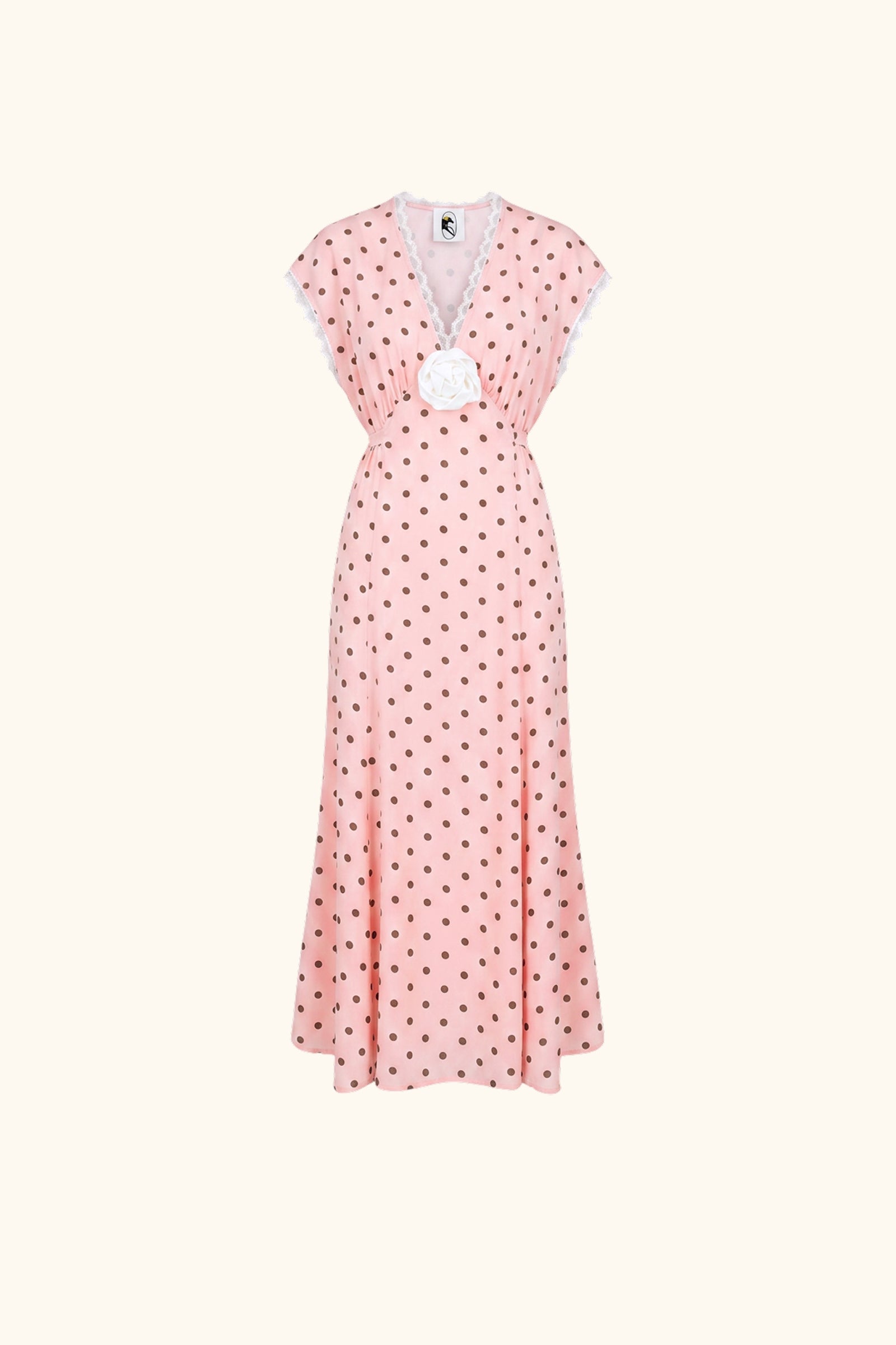 The Genus Rosa Midi Dress in Blush with Polka Dot