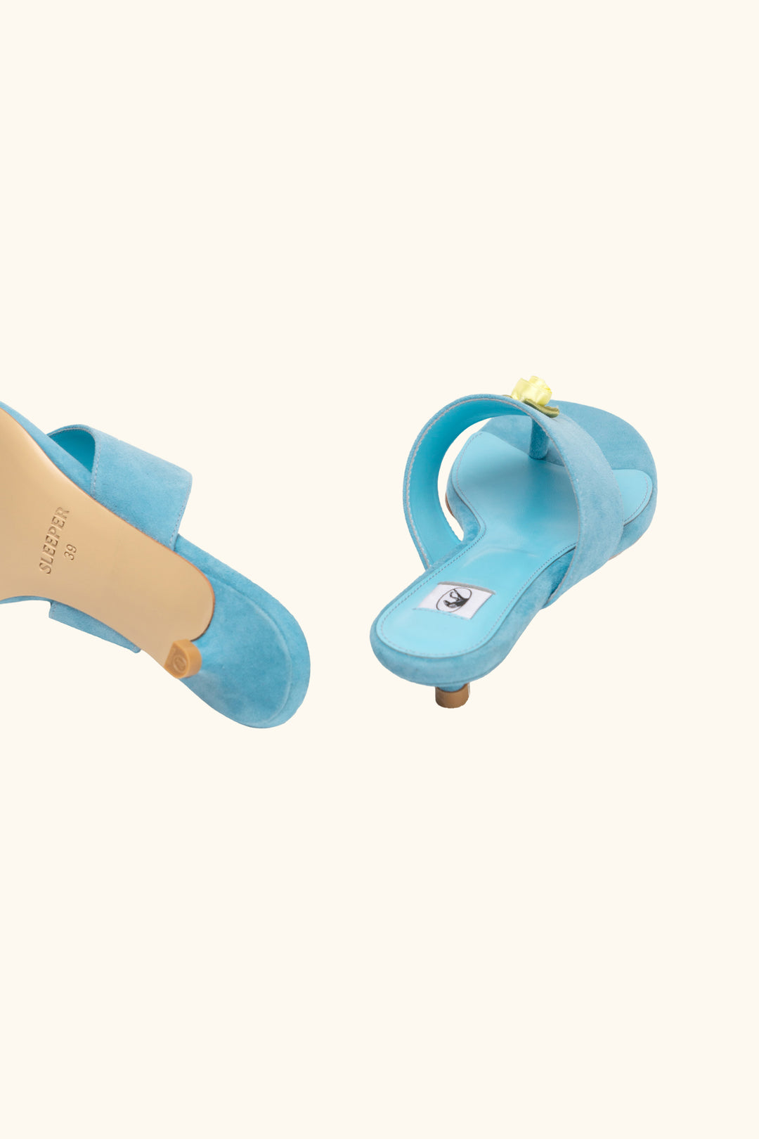 Golda Suede Kitten Heel Mules in Blue
