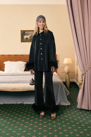 Cosmos Oversized Metallic Jersey Pajama Set in Black