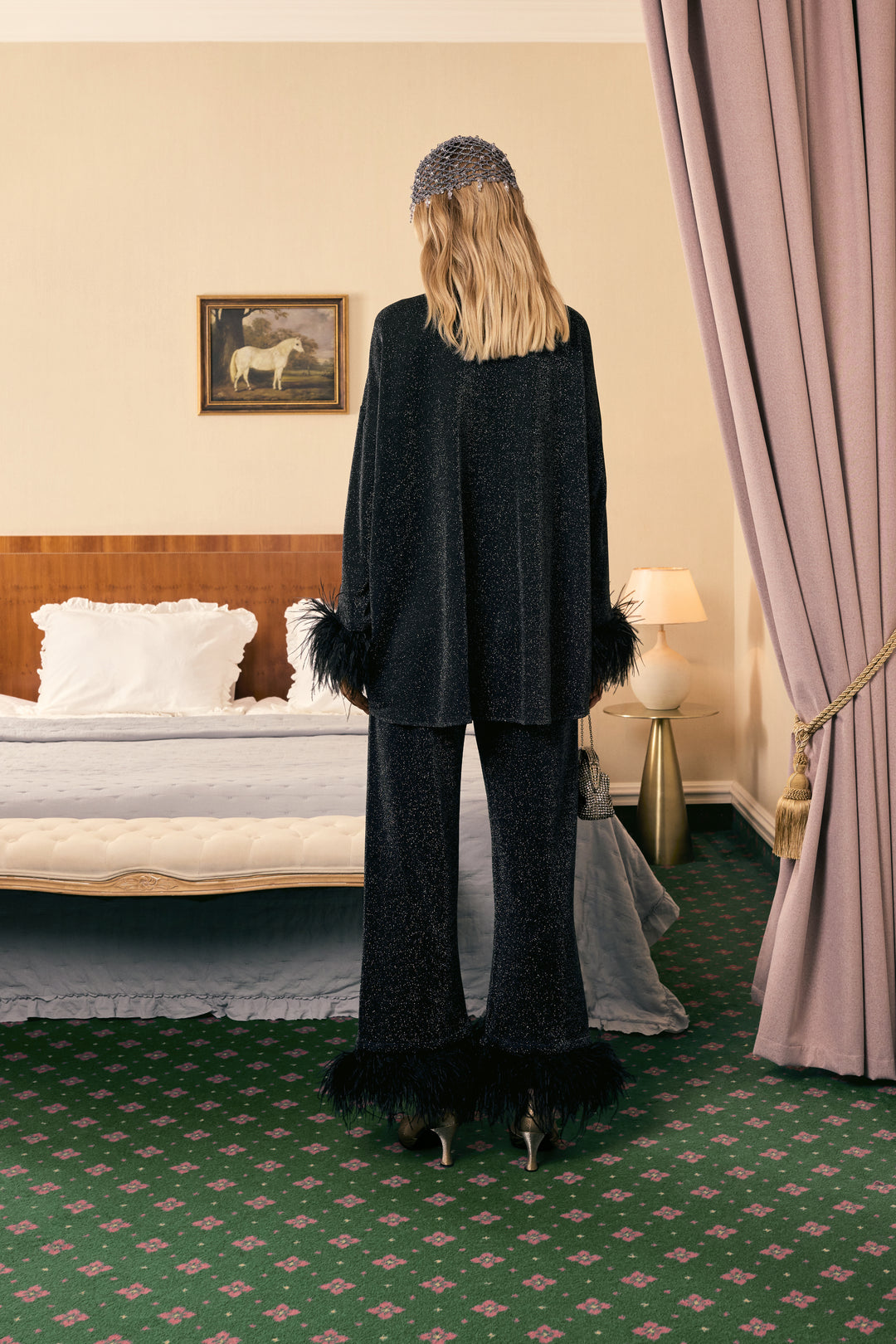 Cosmos Oversized Metallic Jersey Pajama Set in Black