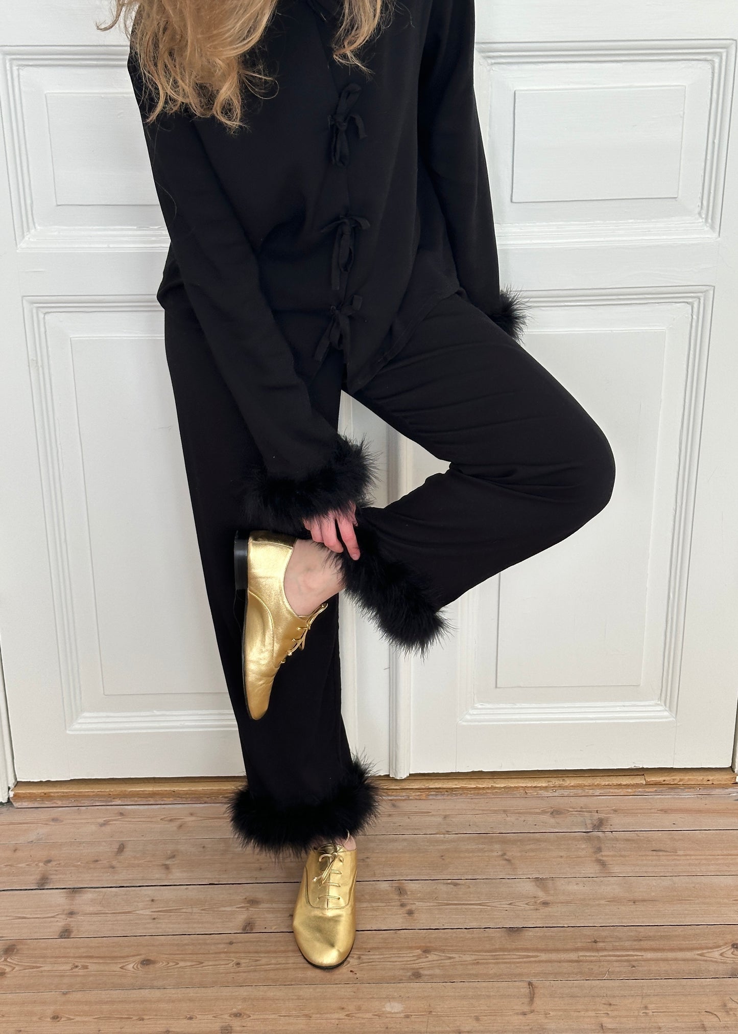 Sleeper Black Tie Pj Set With Feathers Women's Black Pajama