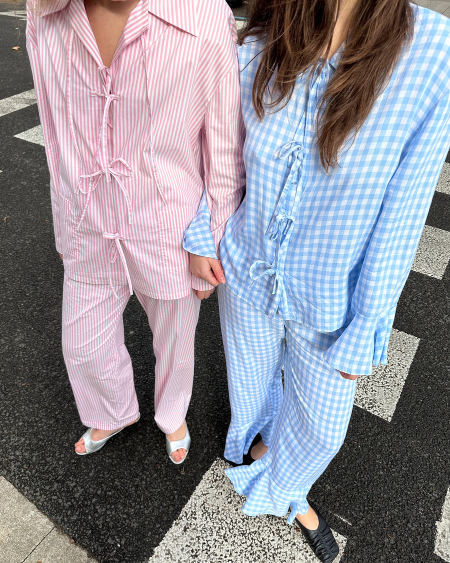 Lyra Cotton-Poplin Pajama Set in Pink Stripes