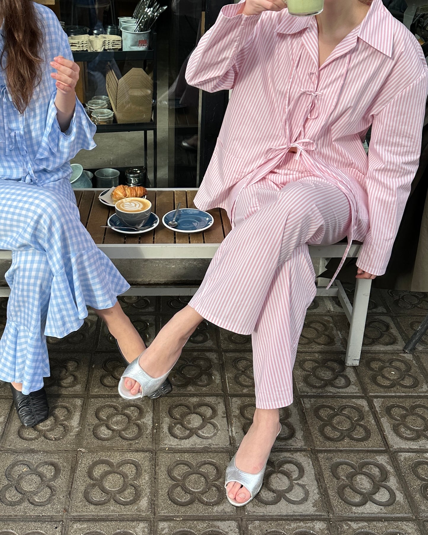 Lyra Cotton-Poplin Pajama Set in Pink Stripes