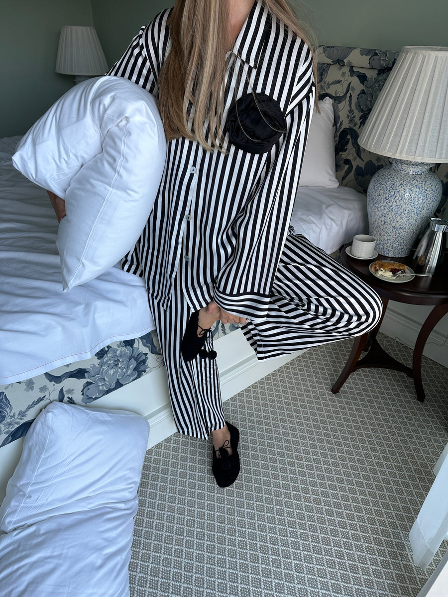 The Rose Oversized Satin Pajama Set in Stripes