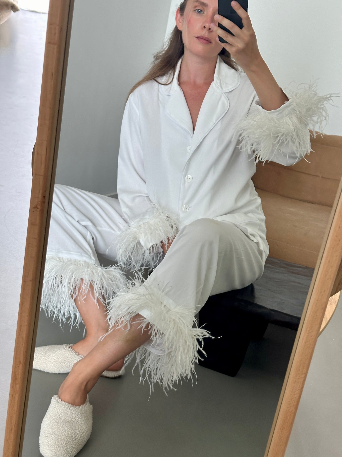 Party Pajamas Set with Detachable Feathers in White