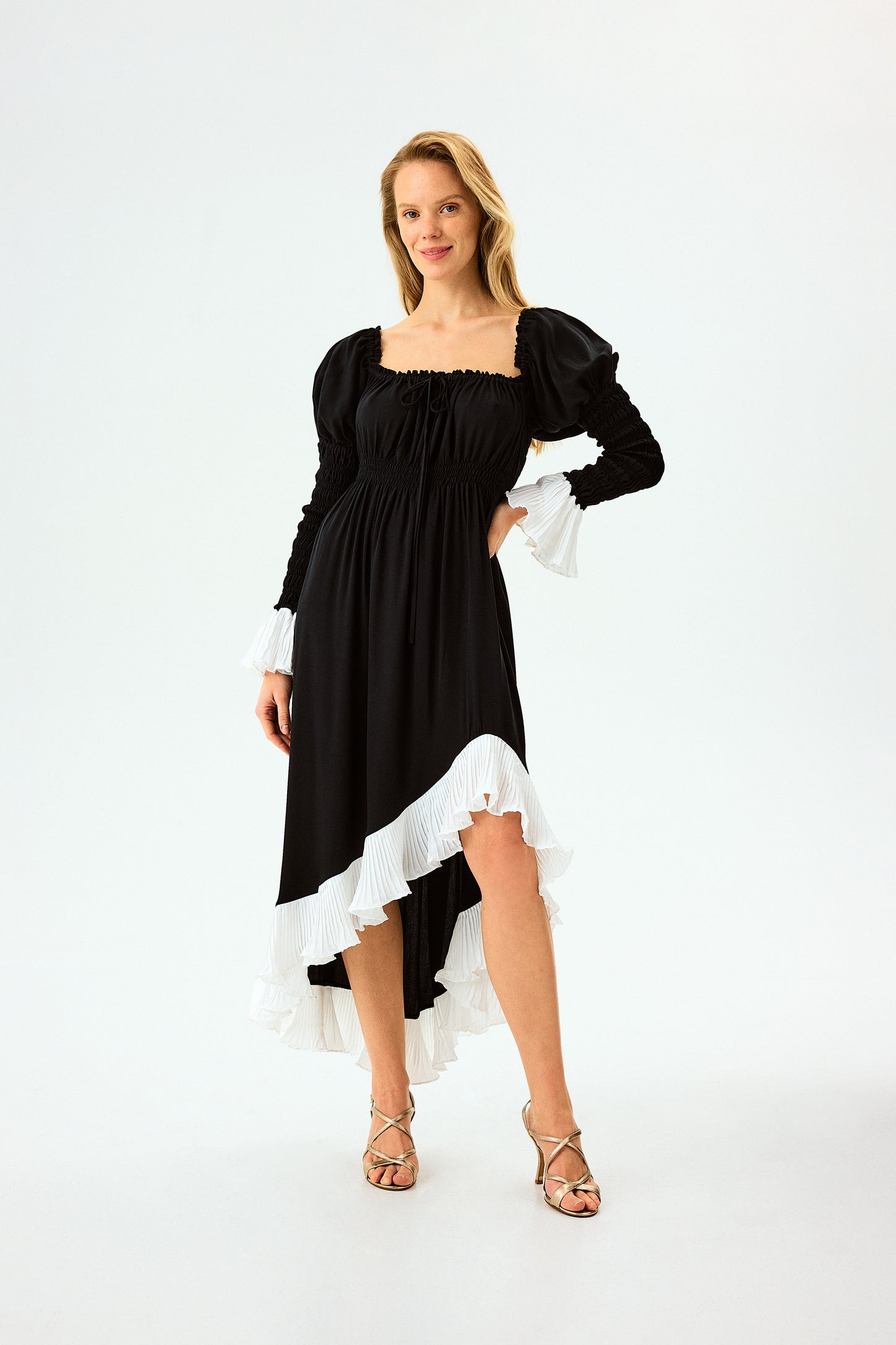 Juliette Shirred Asymmetric Dress in Black