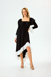 Juliette Shirred Asymmetric Dress in Black