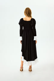 Juliette Shirred Asymmetric Dress in Black