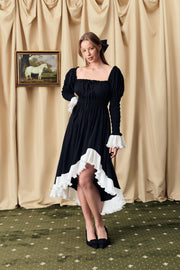 Juliette Shirred Asymmetric Dress in Black