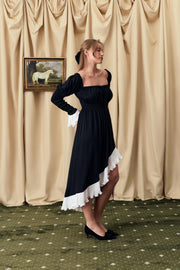 Juliette Shirred Asymmetric Dress in Black