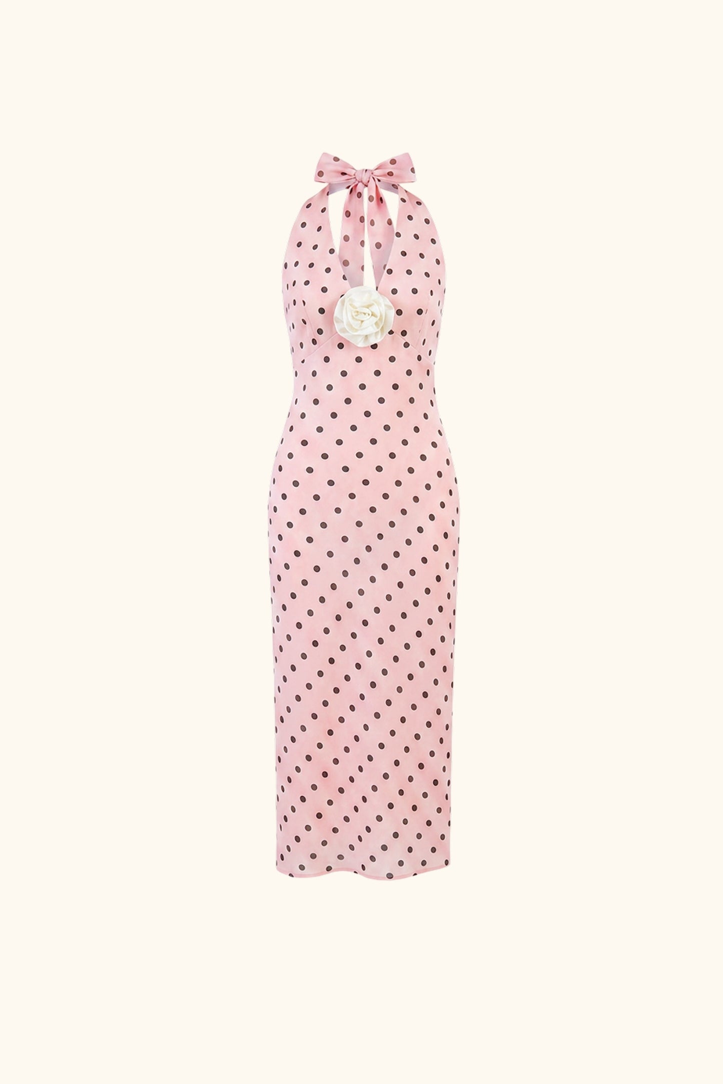 Jardin Halterneck Maxi Dress in Blush with Polka Dot