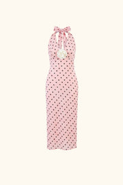 Jardin Halterneck Maxi Dress in Blush with Polka Dot