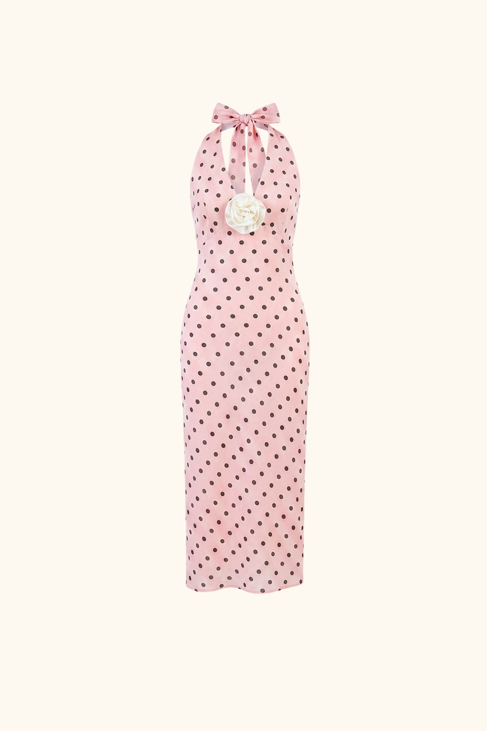 Jardin Halterneck Maxi Dress in Blush with Polka Dot