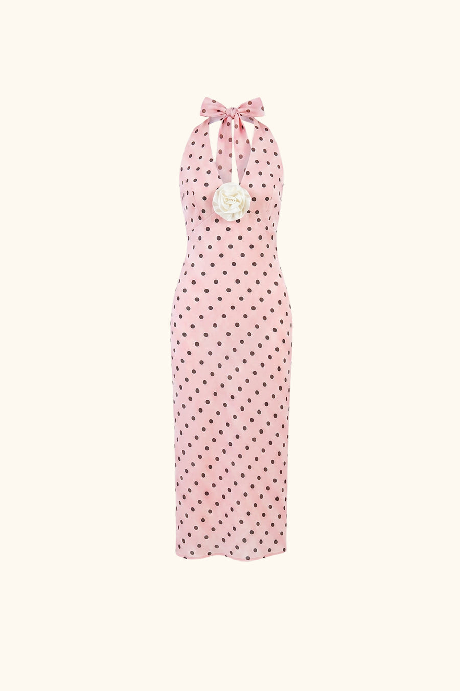 Jardin Halterneck Maxi Dress in Blush with Polka Dot
