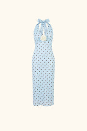 Jardin Halterneck Maxi Dress in Blue with Polka Dot