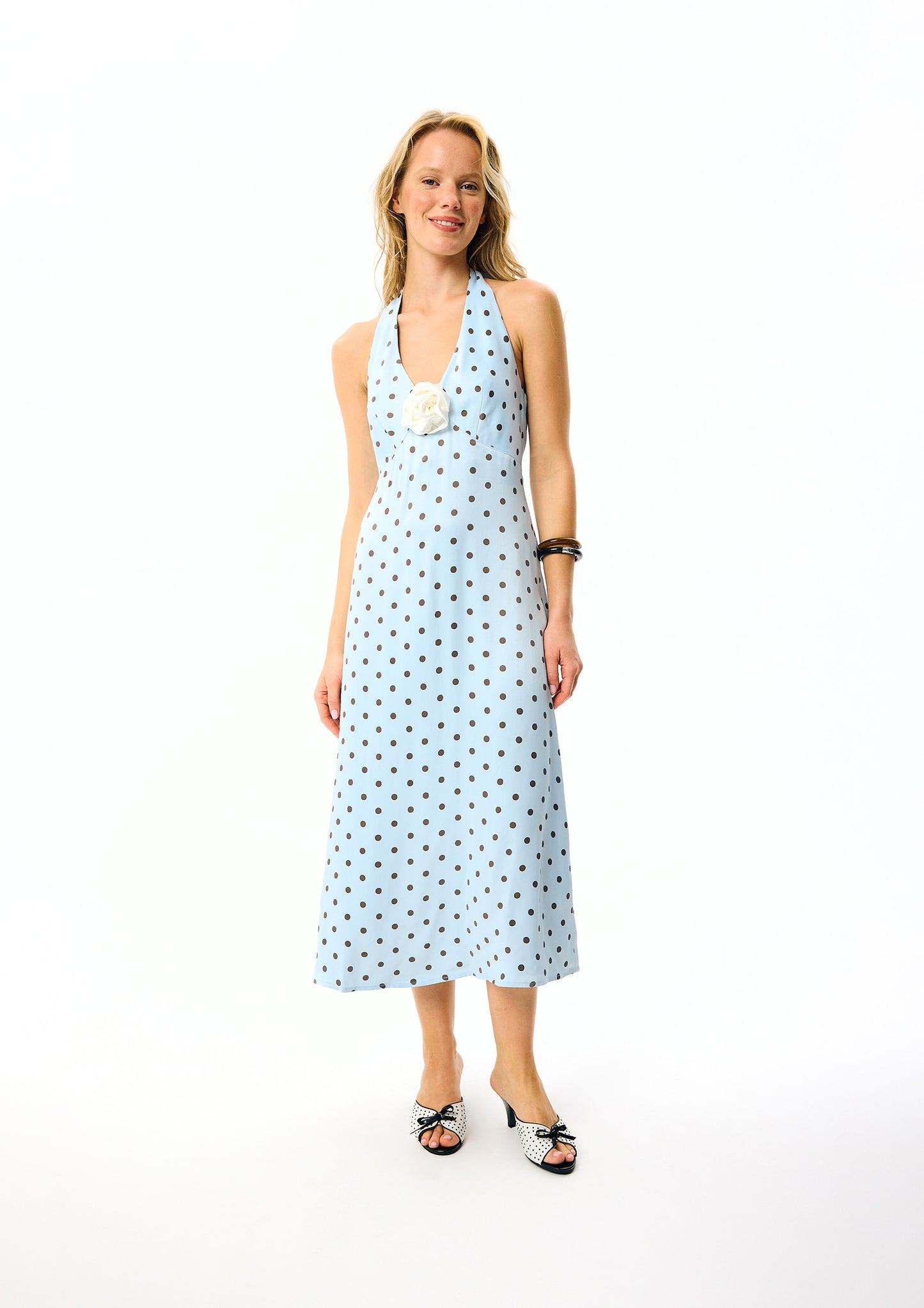Jardin Halterneck Maxi Dress in Blue with Polka Dot