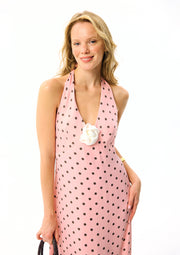 Jardin Halterneck Maxi Dress in Blush with Polka Dot