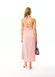 Jardin Halterneck Maxi Dress in Blush with Polka Dot