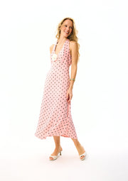 Jardin Halterneck Maxi Dress in Blush with Polka Dot