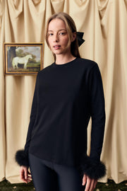 Long Sleeve Stretch-cotton Jersey T-Shirt with Detachable Feathers in Black
