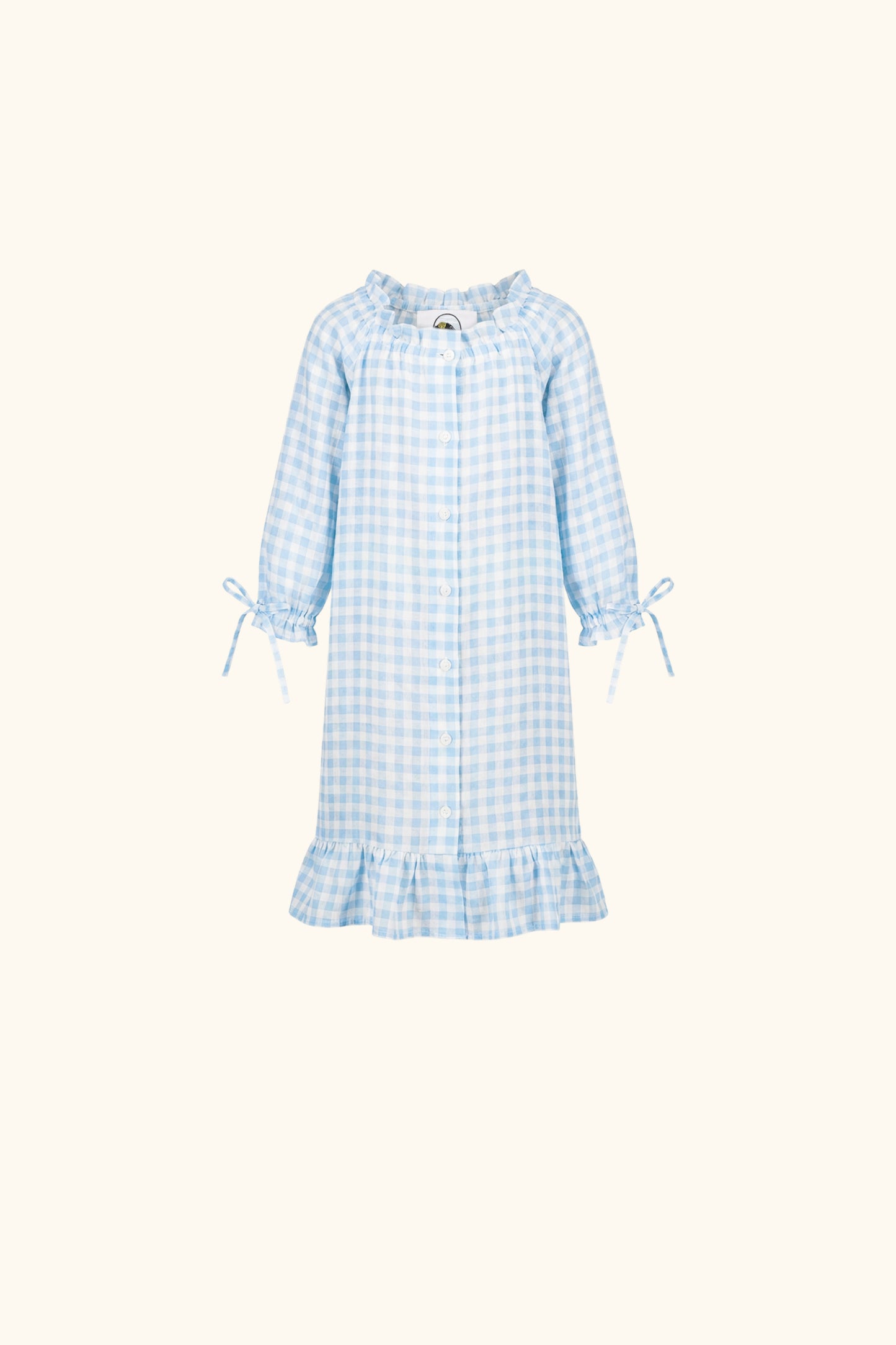 Loungewear Linen Kids Dress with Hair Ribbon in Blue vichy