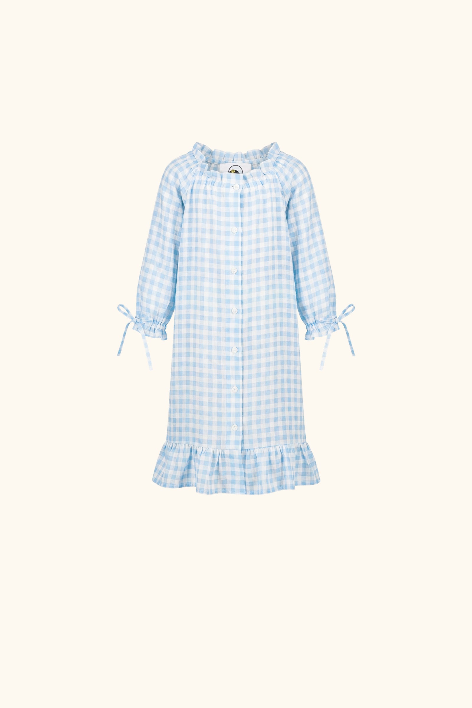Loungewear Linen Kids Dress with Hair Ribbon in Blue vichy