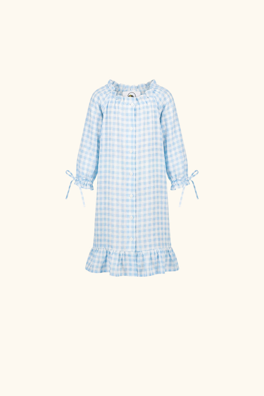 Loungewear Linen Kids Dress with Hair Ribbon in Blue vichy