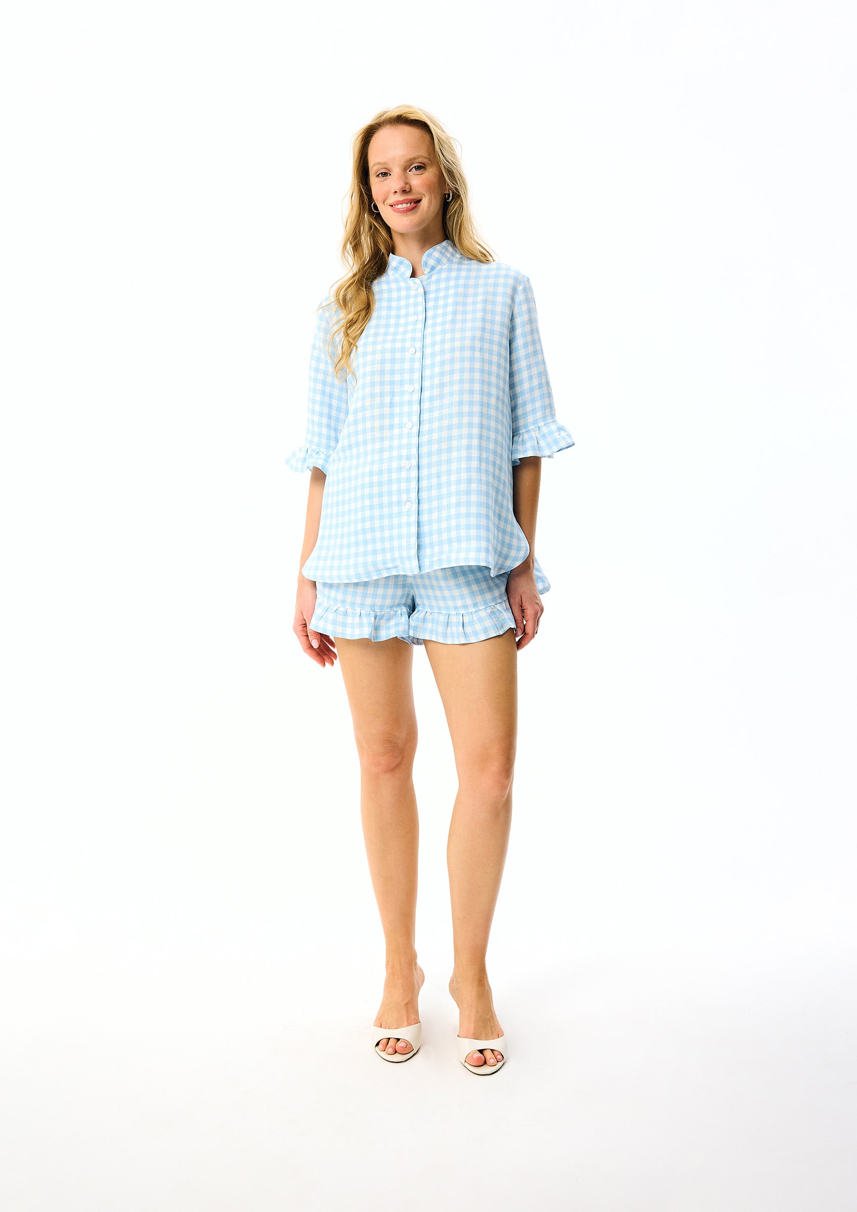 Linen Lounge Suit in Blue Vichy