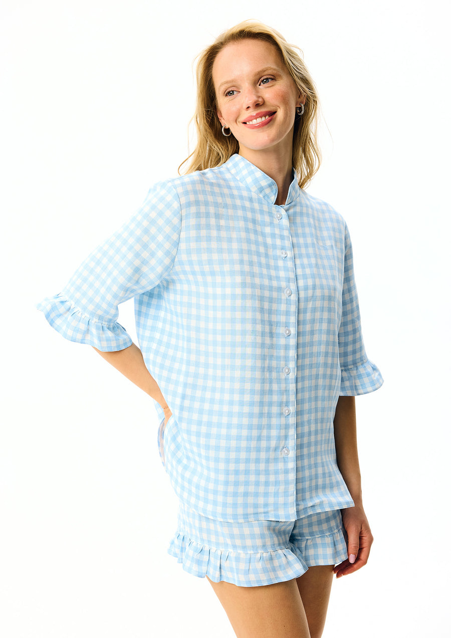 Linen Lounge Suit in Blue Vichy