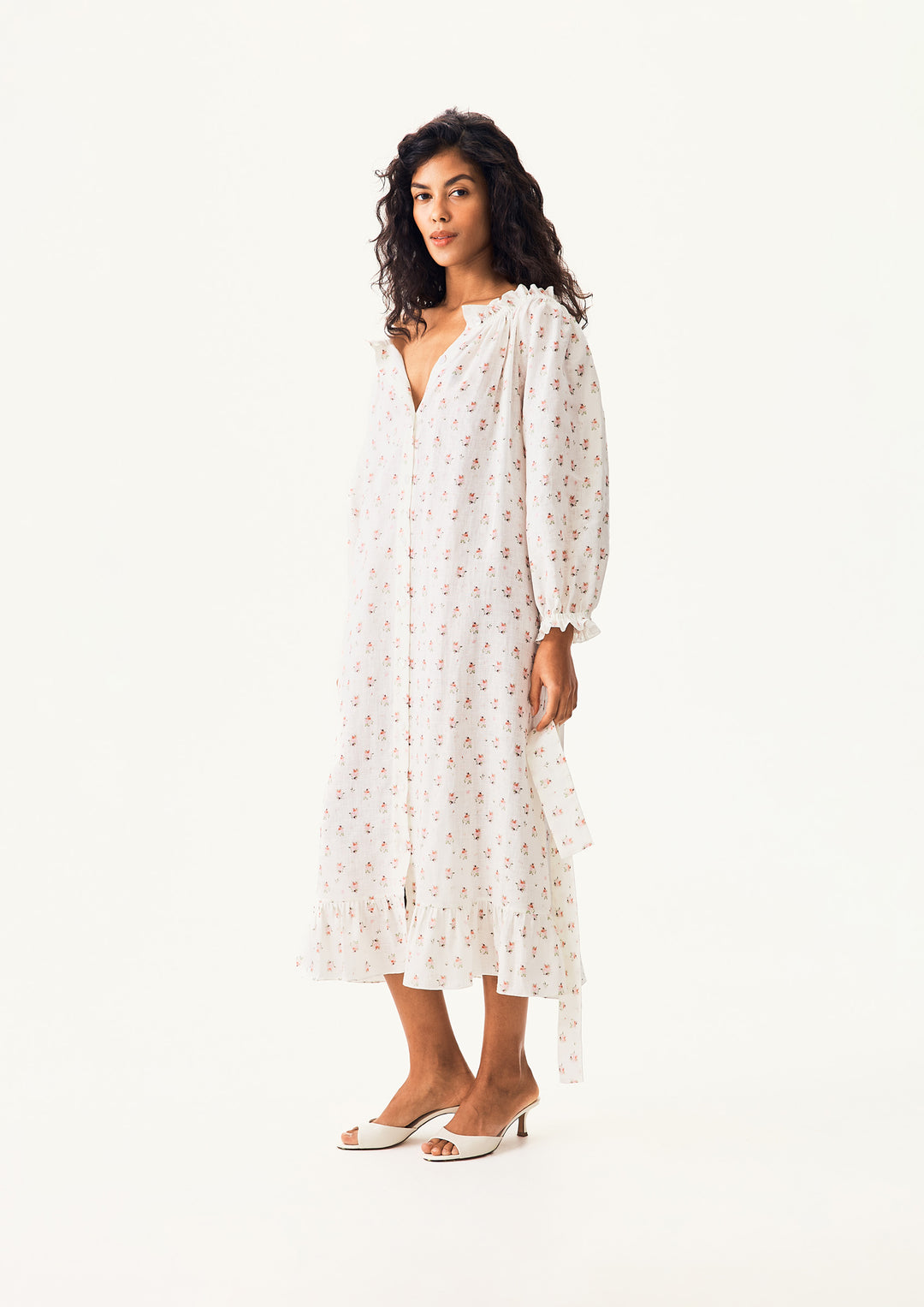 Loungewear Linen Dress with Hair Ribbon in Bouquets