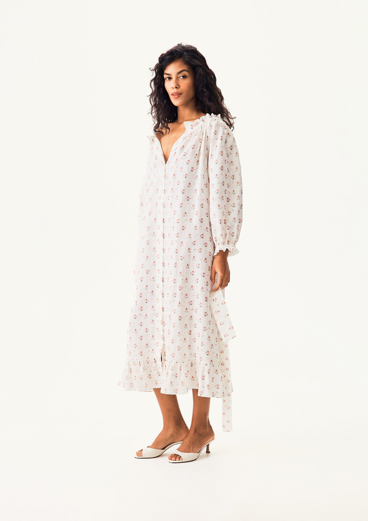 Loungewear Linen Dress with Hair Ribbon in Bouquets