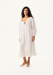 Loungewear Linen Dress with Hair Ribbon in Bouquets