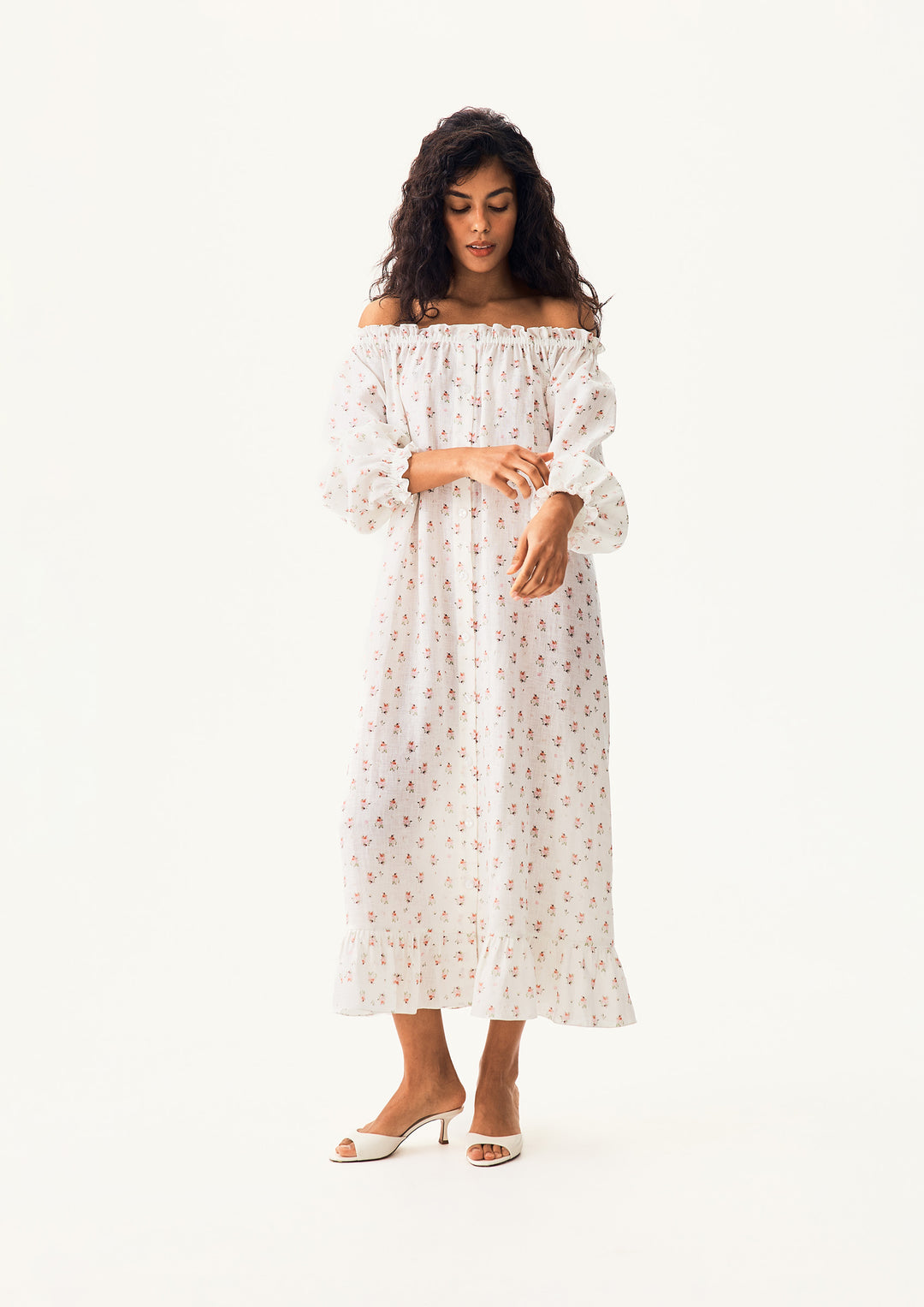Loungewear Linen Dress with Hair Ribbon in Bouquets