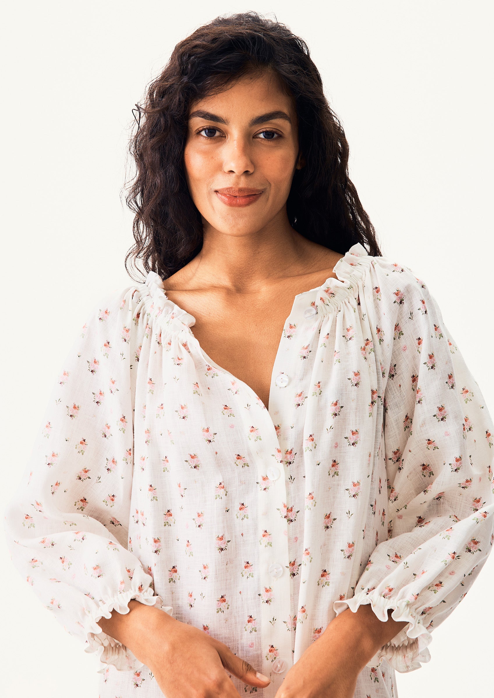 Loungewear Linen Dress with Hair Ribbon in Bouquets