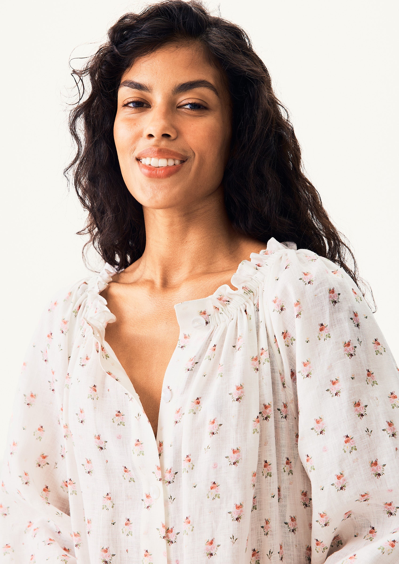 Loungewear Linen Dress with Hair Ribbon in Bouquets