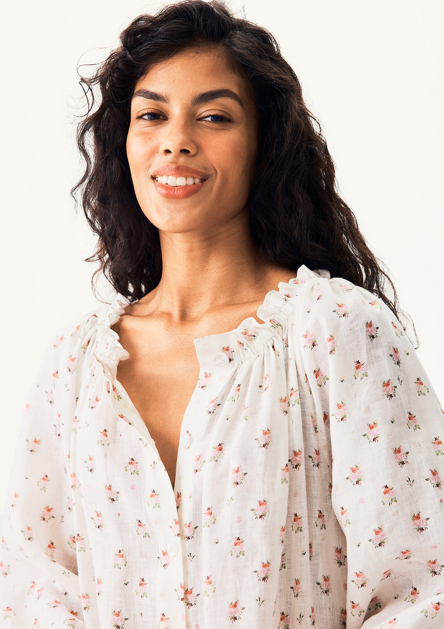 Loungewear Linen Dress with Hair Ribbon in Bouquets