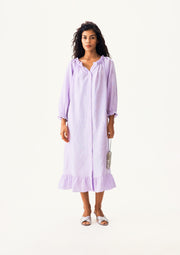 Loungewear Linen Dress with Hair Ribbon in Lavender