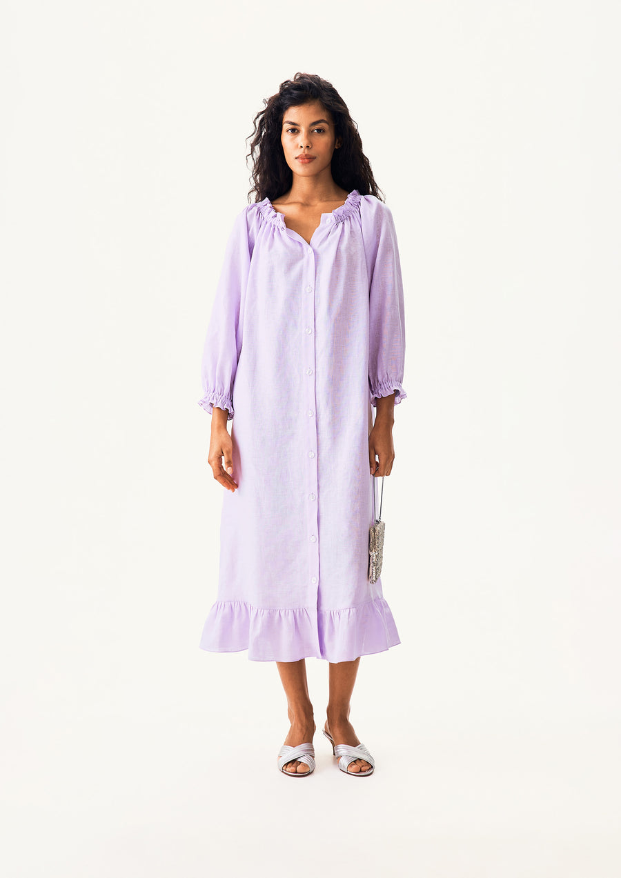 Loungewear Linen Dress with Hair Ribbon in Lavender
