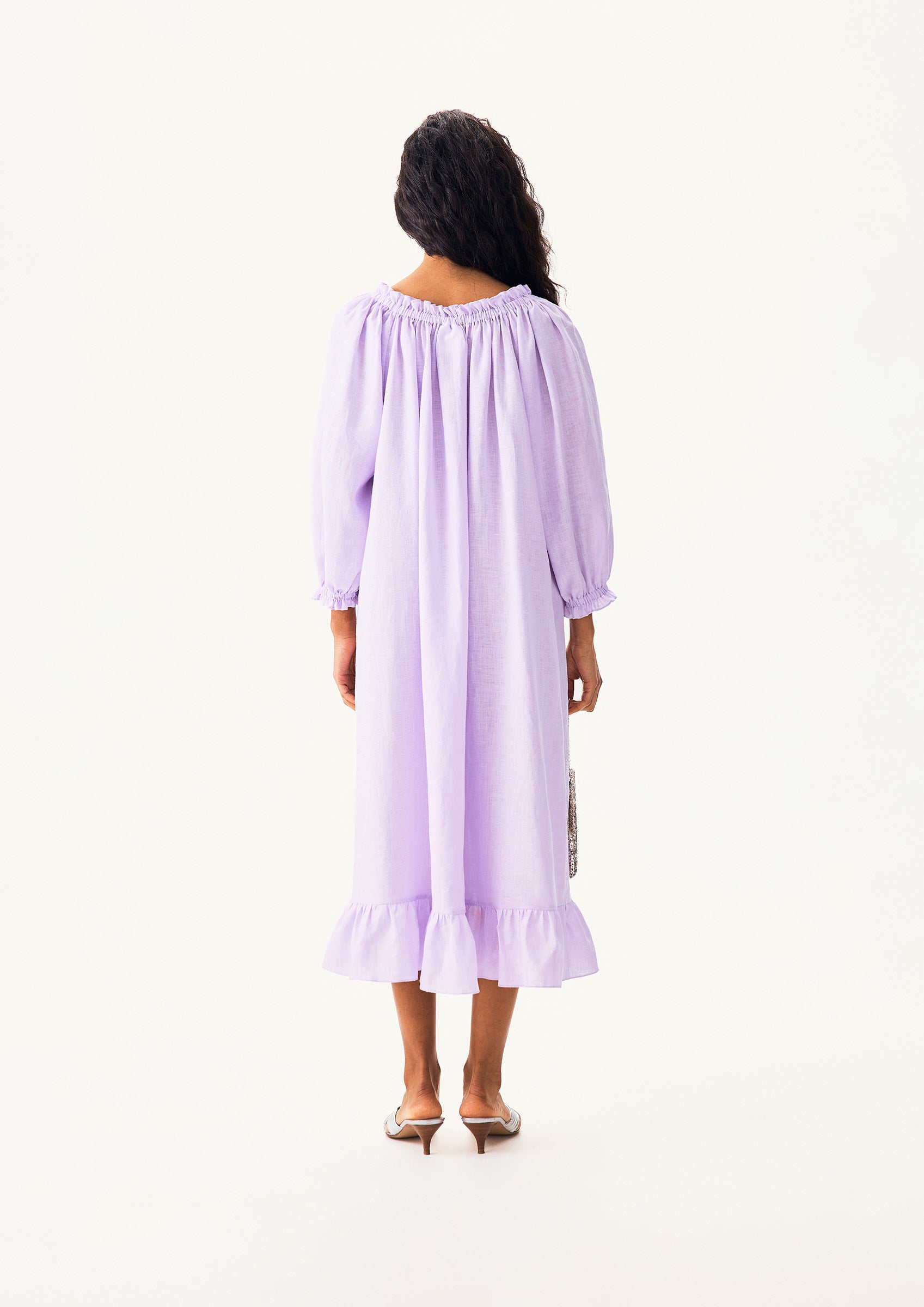 Loungewear Linen Dress with Hair Ribbon in Lavender