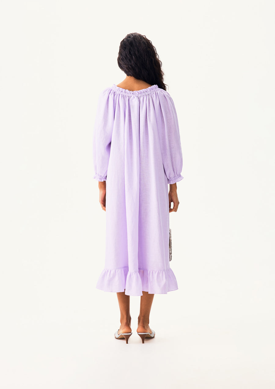 Loungewear Linen Dress with Hair Ribbon in Lavender