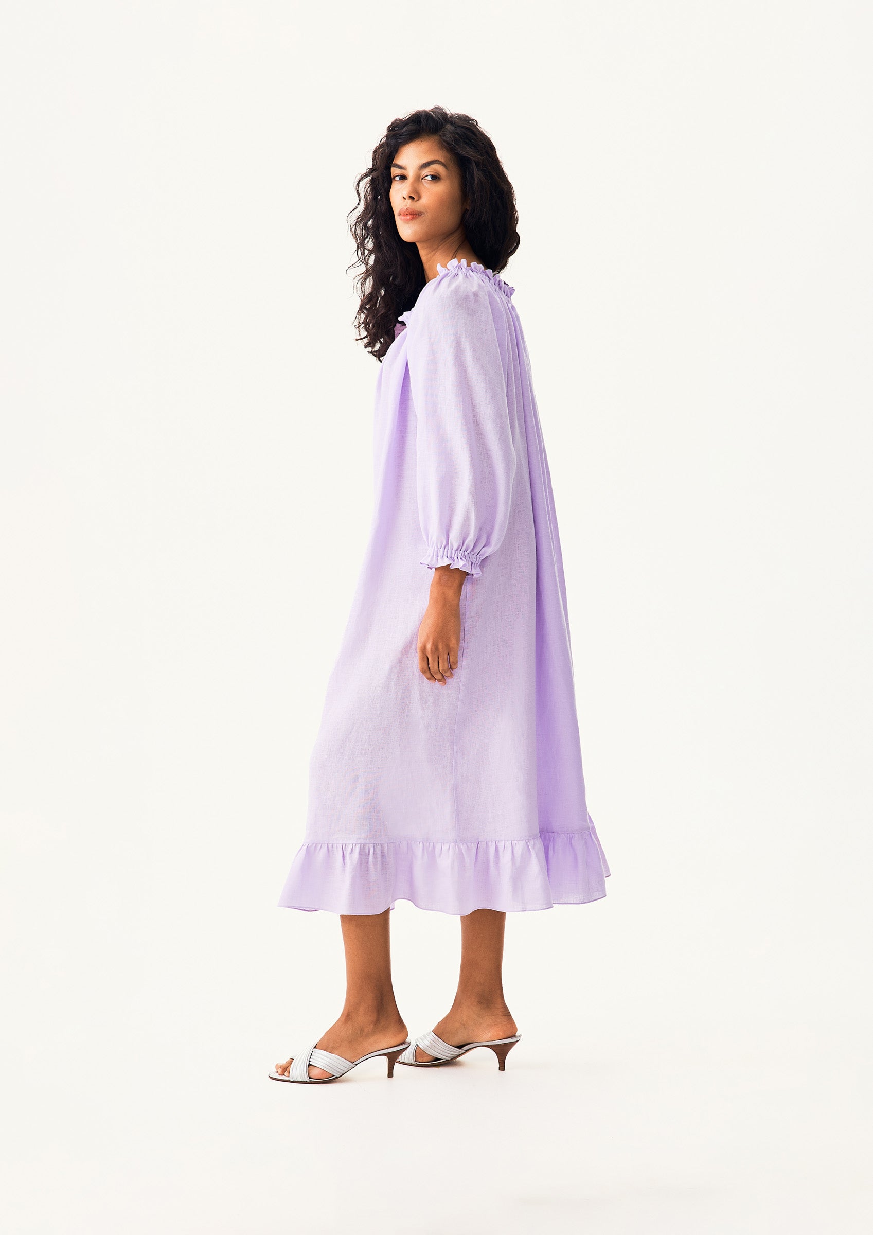 Loungewear Linen Dress with Hair Ribbon in Lavender