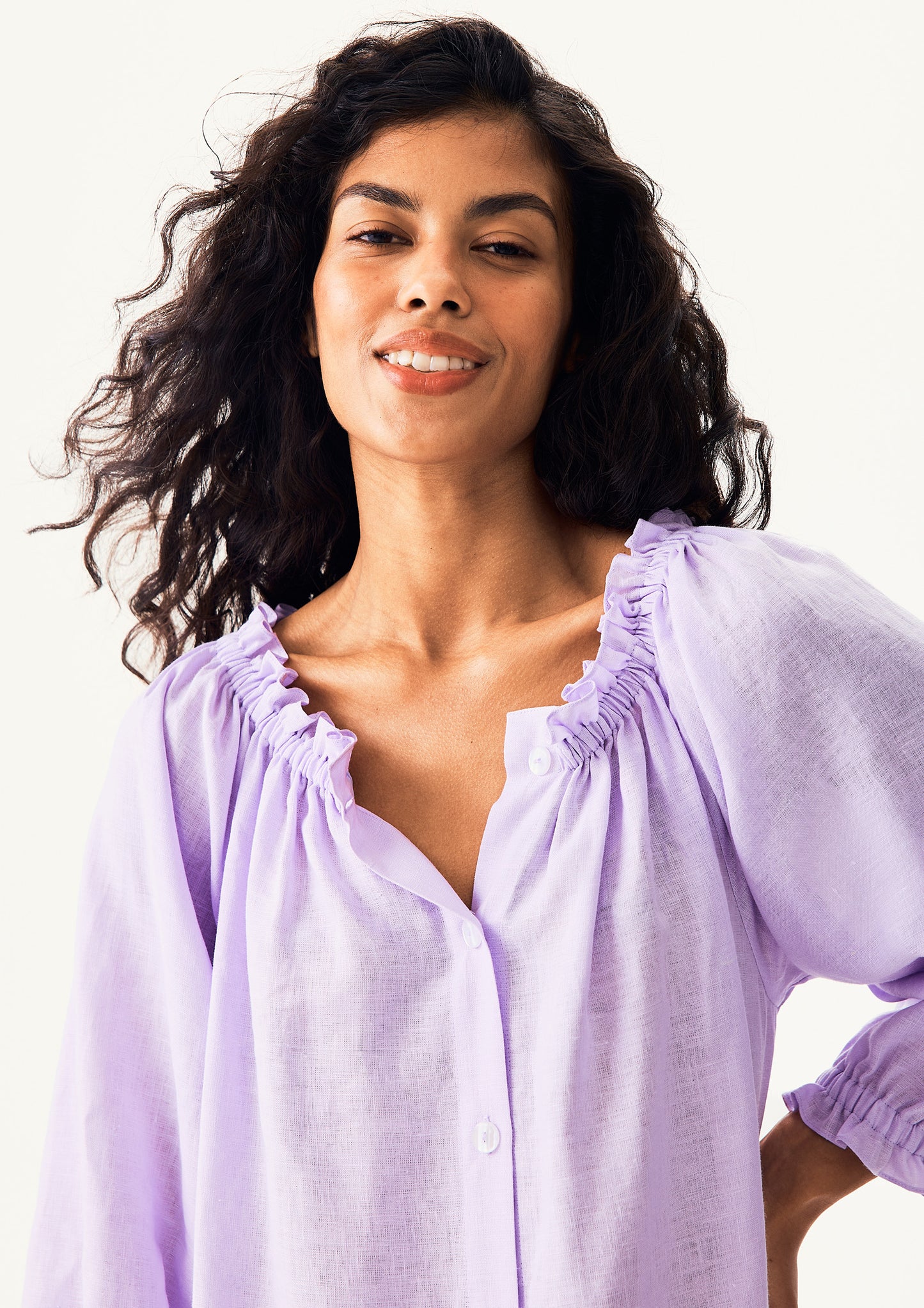 Loungewear Linen Dress with Hair Ribbon in Lavender