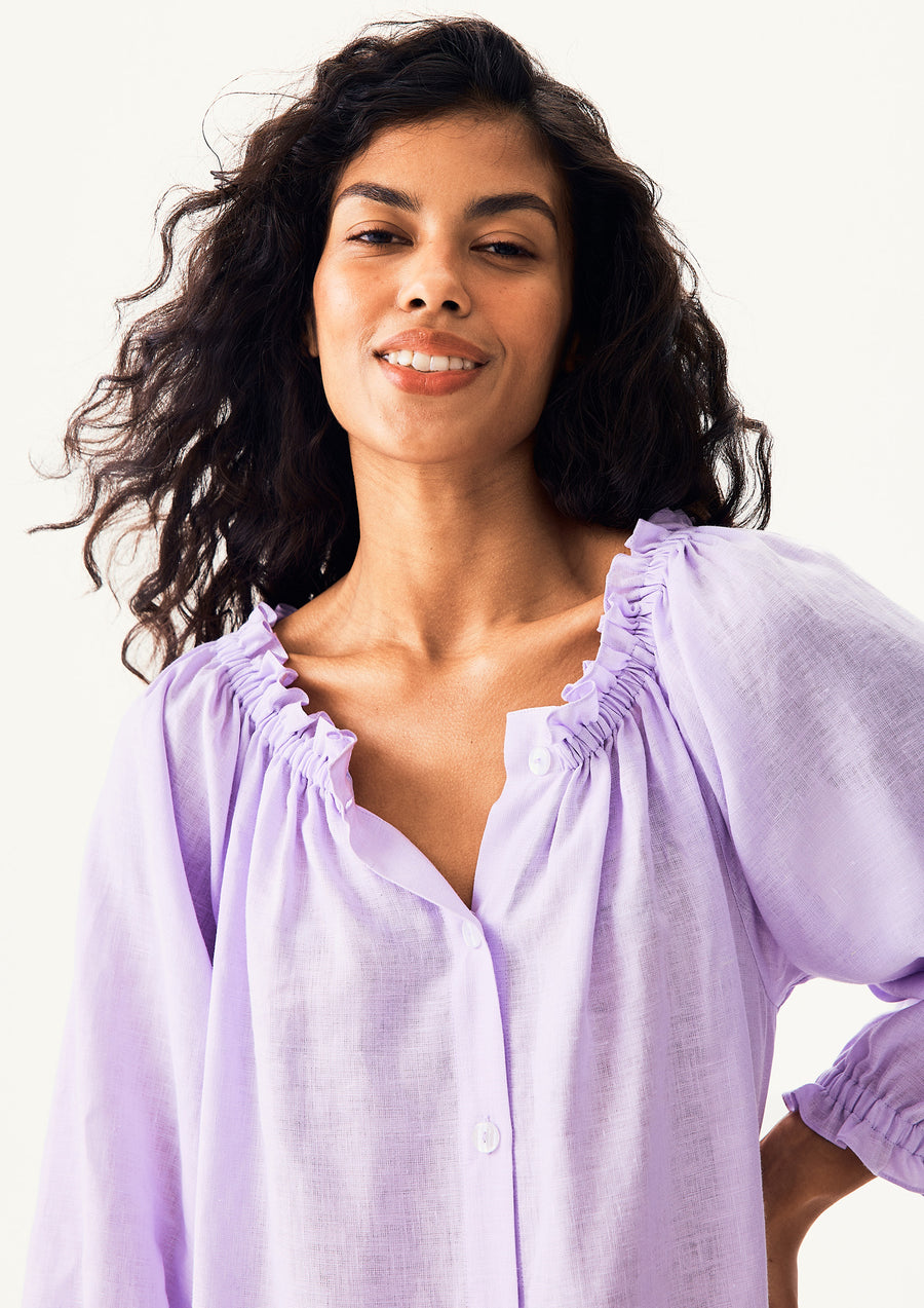 Loungewear Linen Dress with Hair Ribbon in Lavender