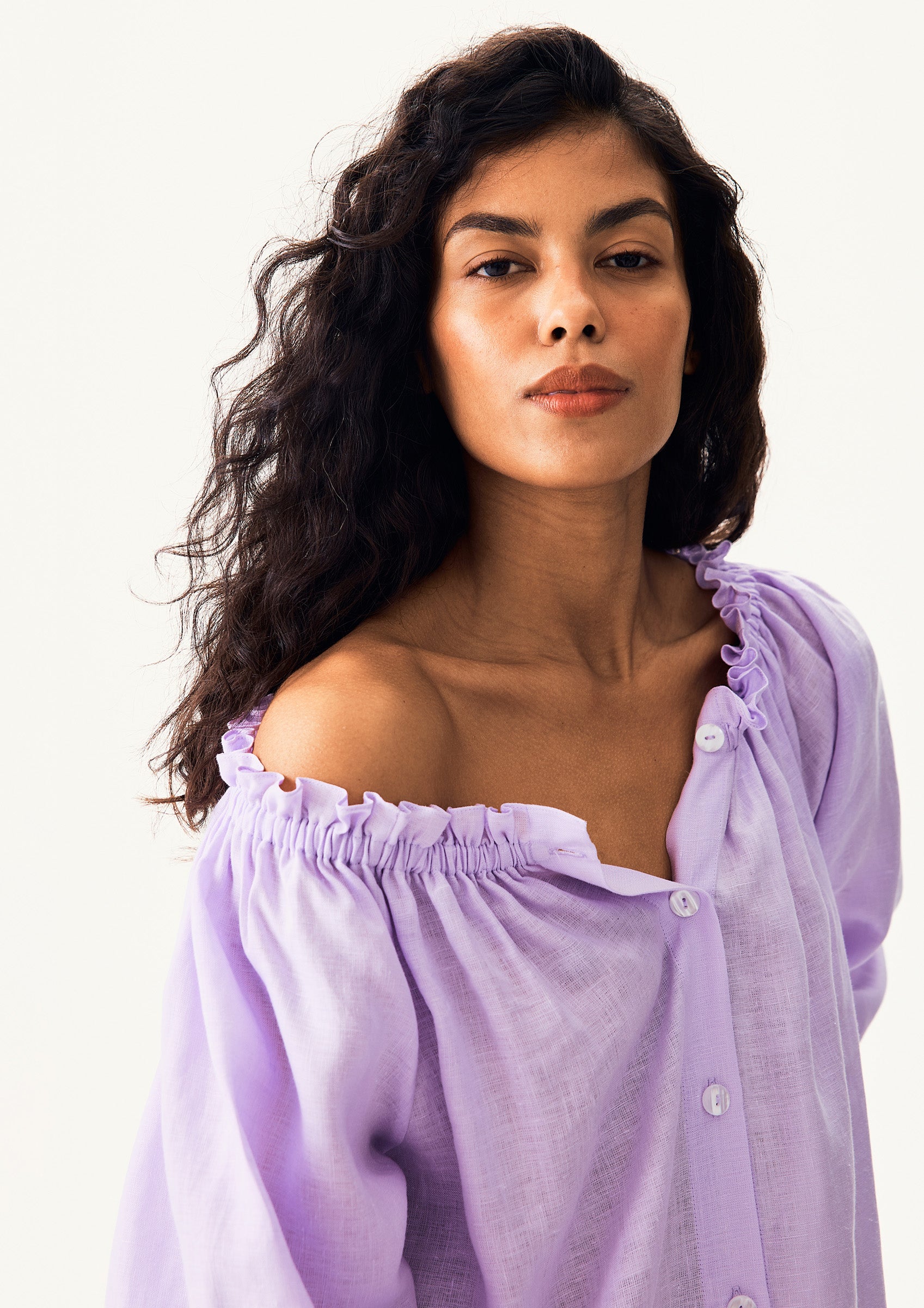 Loungewear Linen Dress with Hair Ribbon in Lavender