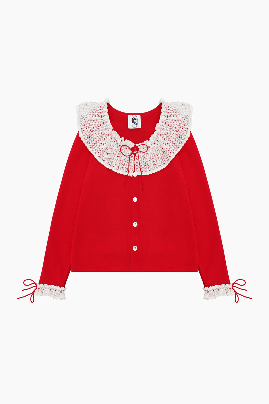 Malena Knitted Cardigan with Lace Collar in Red