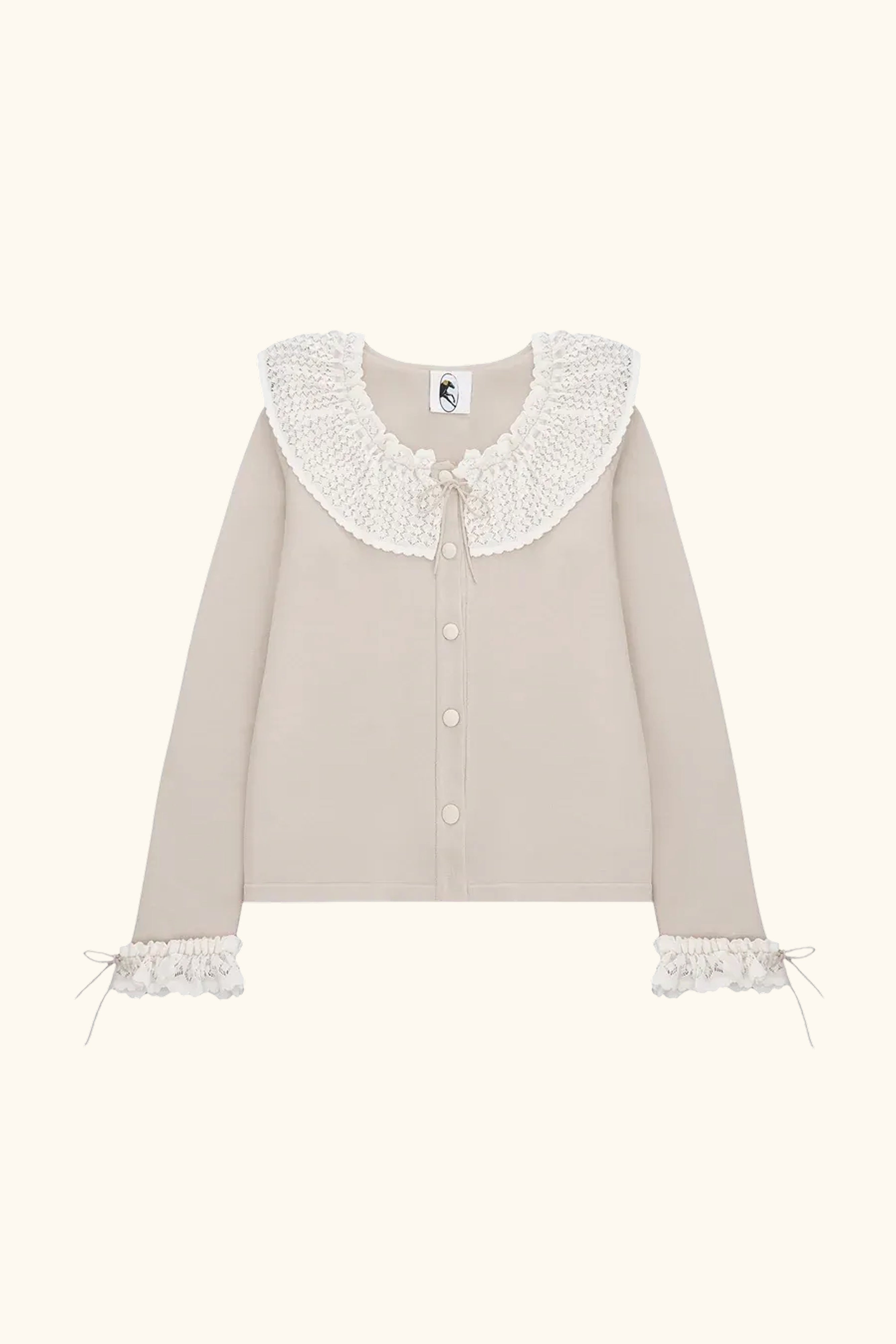Malena Knitted Cardigan with Lace Collar in Beige – Sleeper