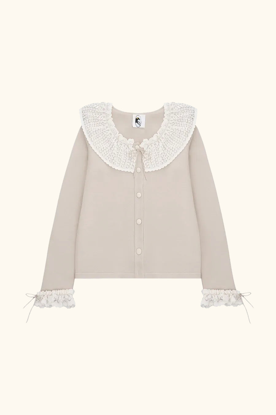 Malena Knitted Cardigan with Lace Collar in Beige