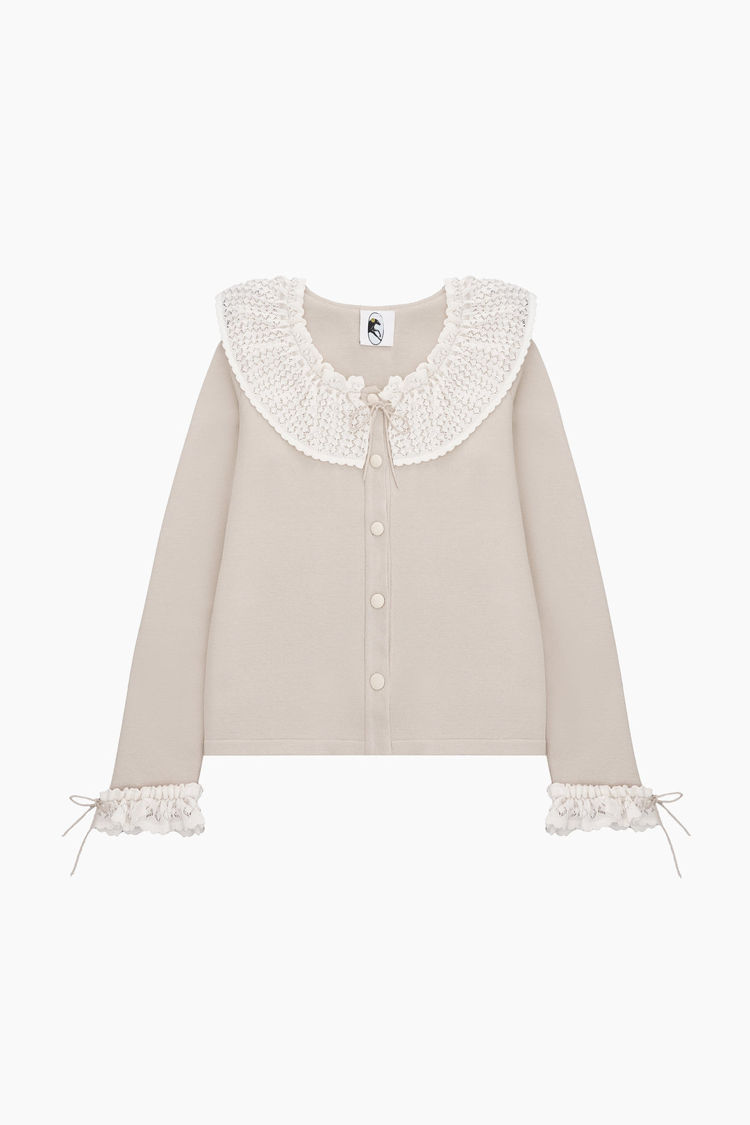 Malena Knitted Cardigan with Lace Collar in Beige