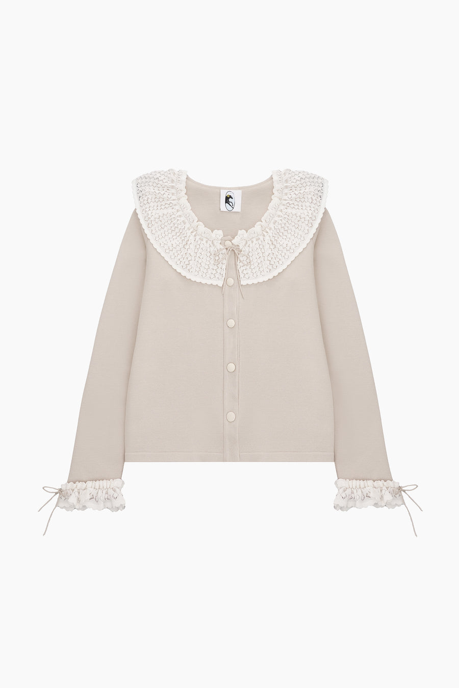 Malena Knitted Cardigan with Lace Collar in Beige