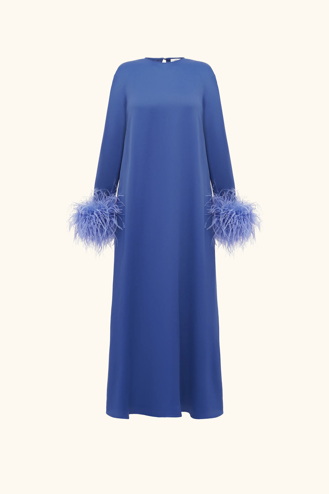 blue dress with feather sleeves Elegant Long Sleeve Evening Dress With Feather Cuffs 40200